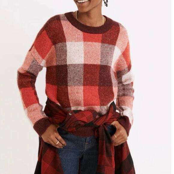 Madewell Alpaca Blend Cozy Casual Fenimore Crewneck Sweater in Plaid Size XS - Picture 1 of 7